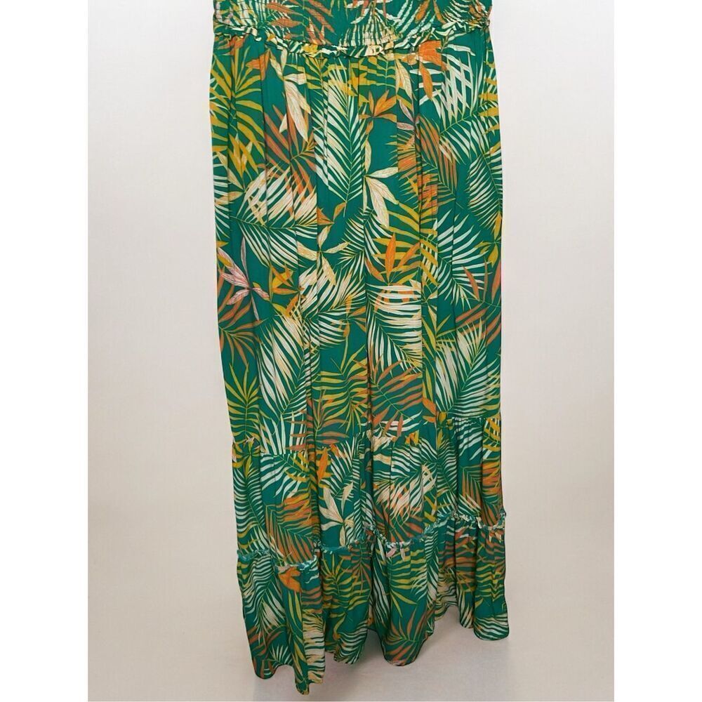 Betsey Johnson XL Maxi Dress Square Neck Puff Sleeves Tropical Pepper Green - Picture 4 of 9